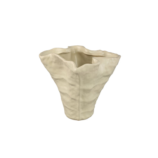 Reff Crème Mat Keramische Golvende Pot M - Set van 2 - 2 Sets 21.5x25x23 cm