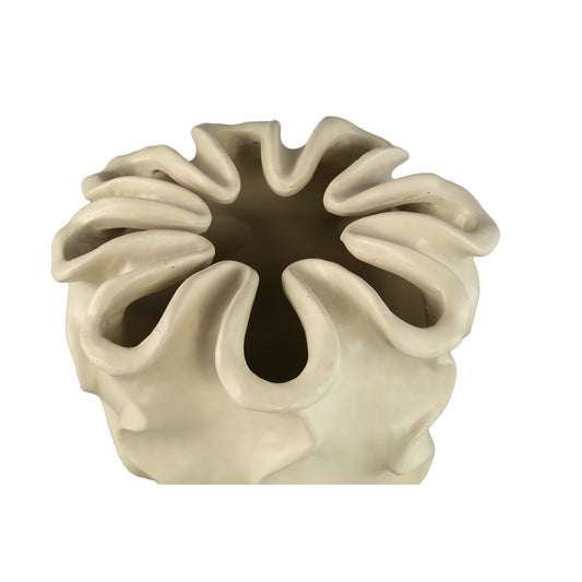 Rudie Crème Keramische Pot Met Golvend Patroon L 33x36x36 cm
