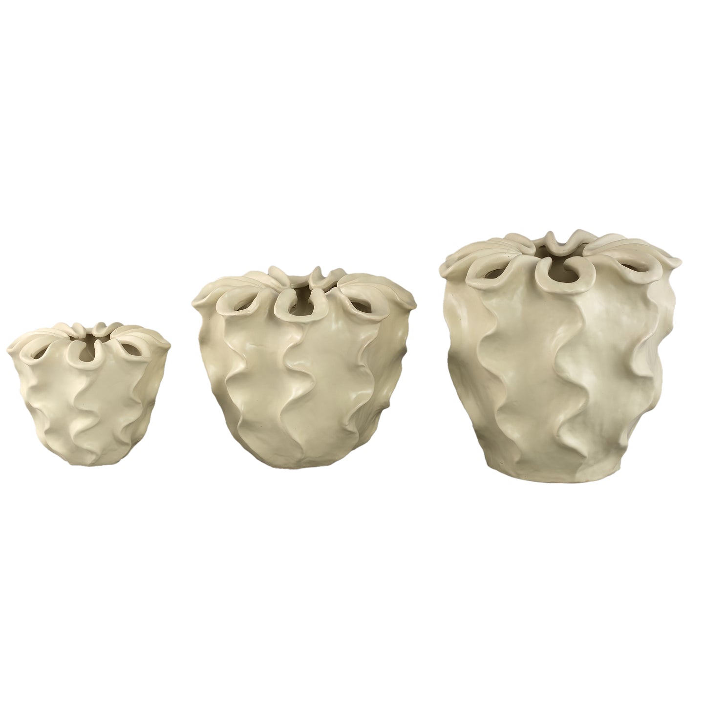 Rudie Crème Keramische Pot Met Golvend Patroon L 33x36x36 cm