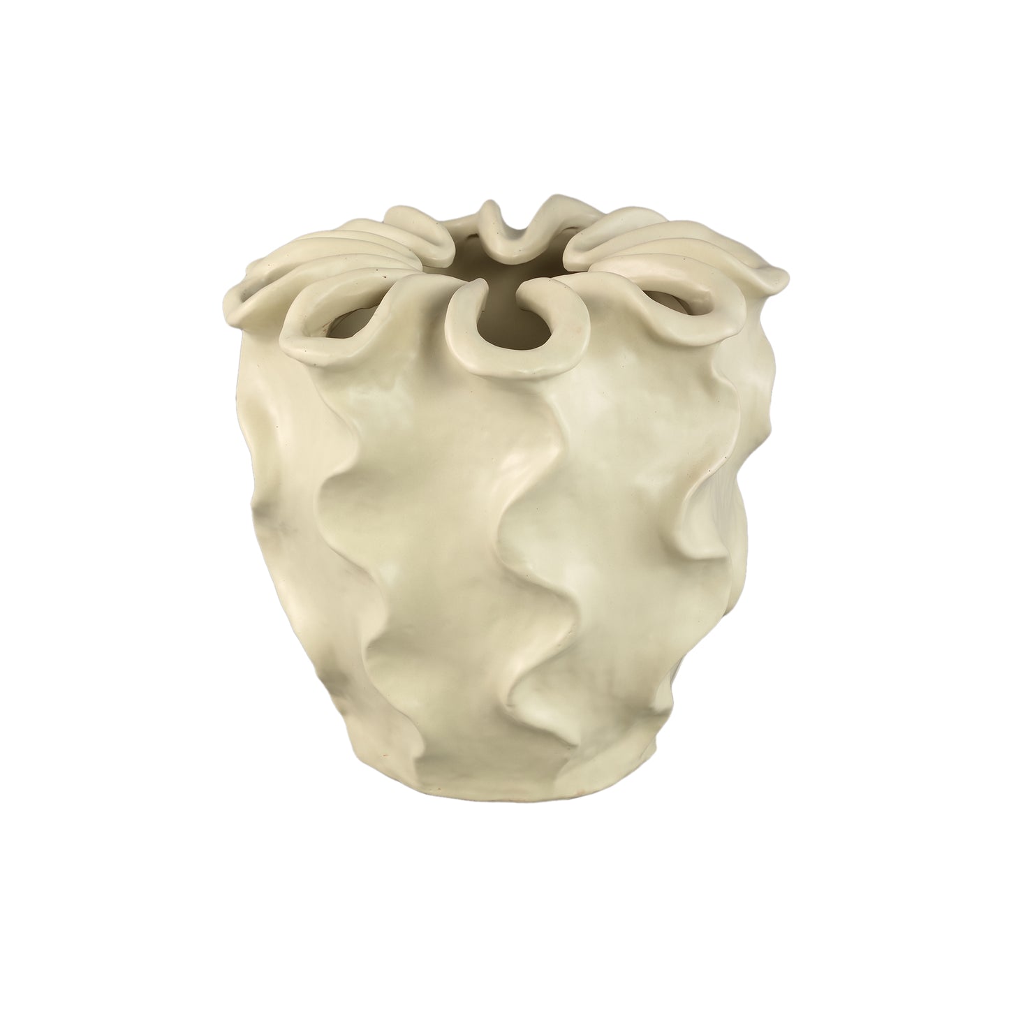 Rudie Crème Keramische Pot Met Golvend Patroon L 33x36x36 cm