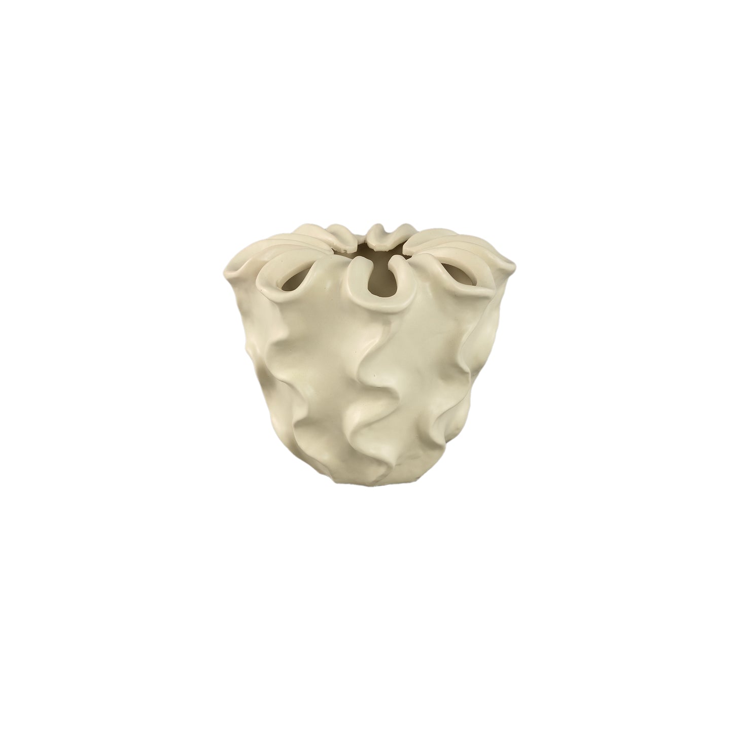 Rudie Crème Mat Keramische Pot Met Golvend Patroon Set Van 2 - 2 Sets 20x23x23 cm