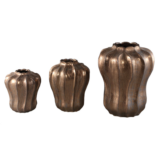 Hamish Bronzen Keramische Ronde Golvende Vaas M - Set van 2 30x24x24 cm
