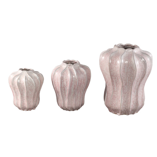 Hamish Roze Keramische Ronde Golvende Vaas M - Set van 2 30x24x24 cm