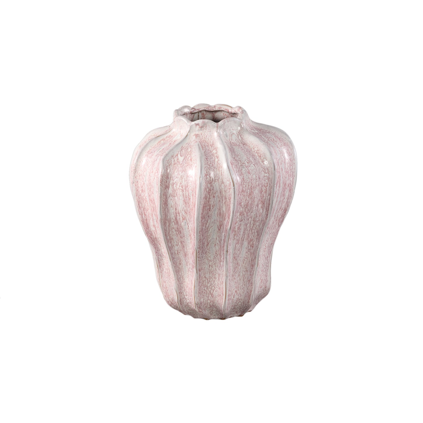 Hamish Roze Keramische Ronde Golvende Vaas M - Set van 2 - 2 Sets 30x24x24 cm