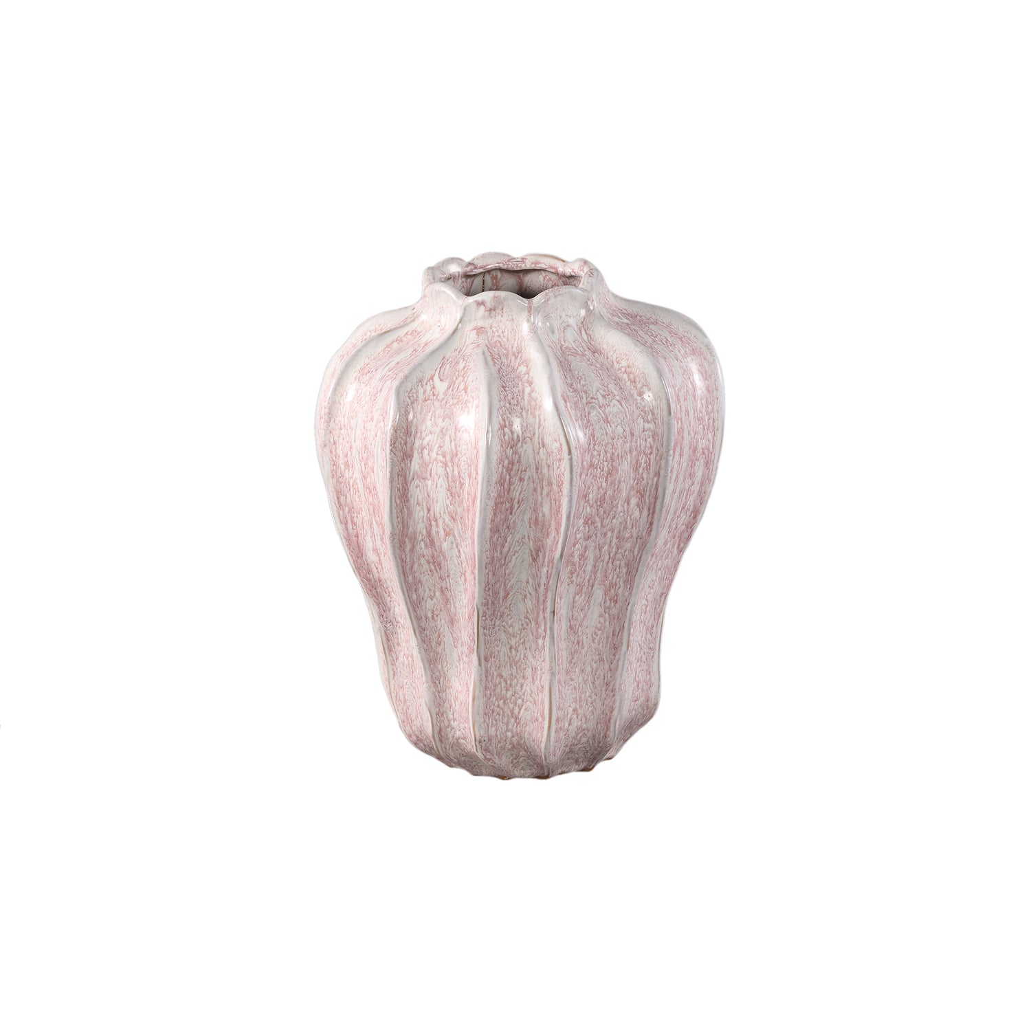 Hamish Roze Keramische Ronde Golvende Vaas M - Set van 2 - 2 Sets 30x24x24 cm