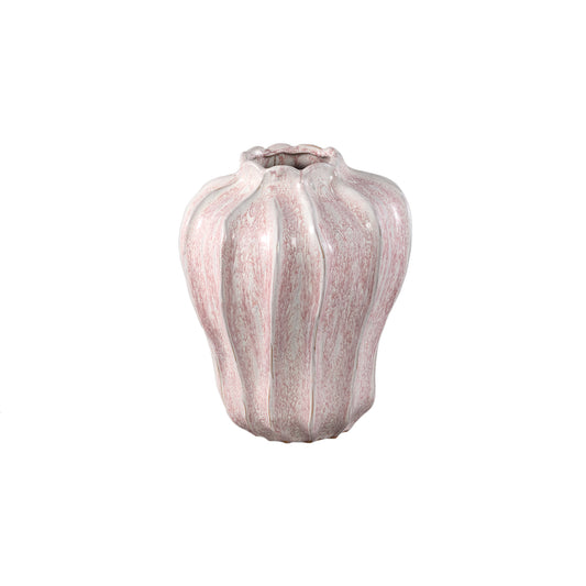 Hamish Roze Keramische Ronde Golvende Vaas M - Set van 2 - 2 Sets 30x24x24 cm