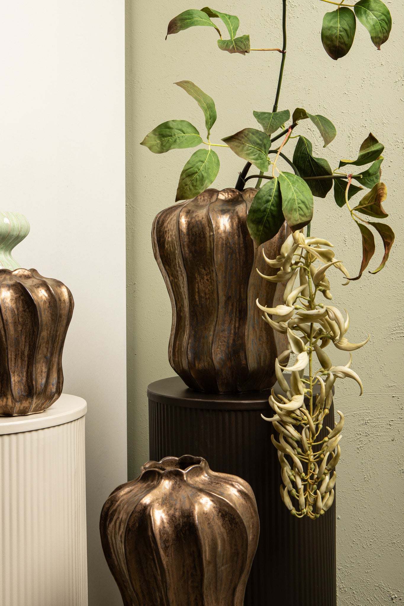 Hamish Bronze Ceramic Round Wavy Shaped Vase L