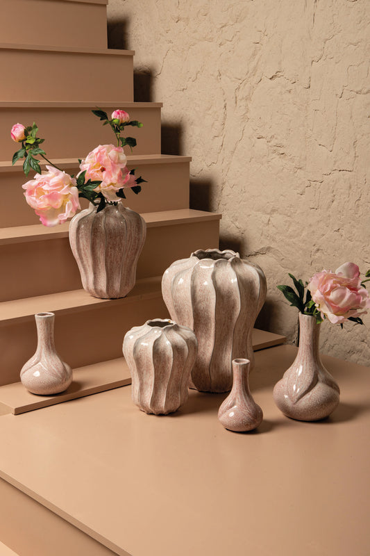 Hamish Pink Ceramic Round Wavy Shaped Vase L