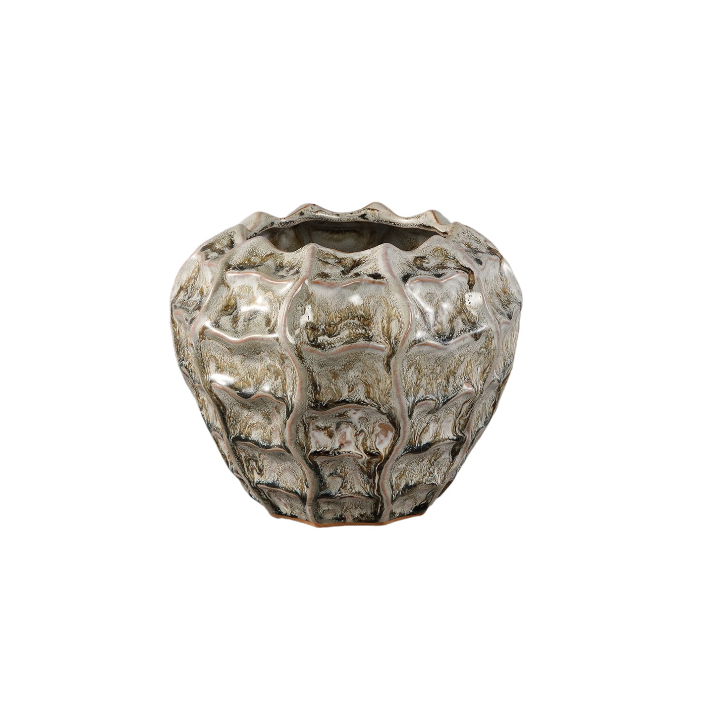 Cedric Cream Keramische Ronde Golvende Pot Gemengde Kleuren Set van 4 - 4 Sets 17.5x20.5x20.5 cm