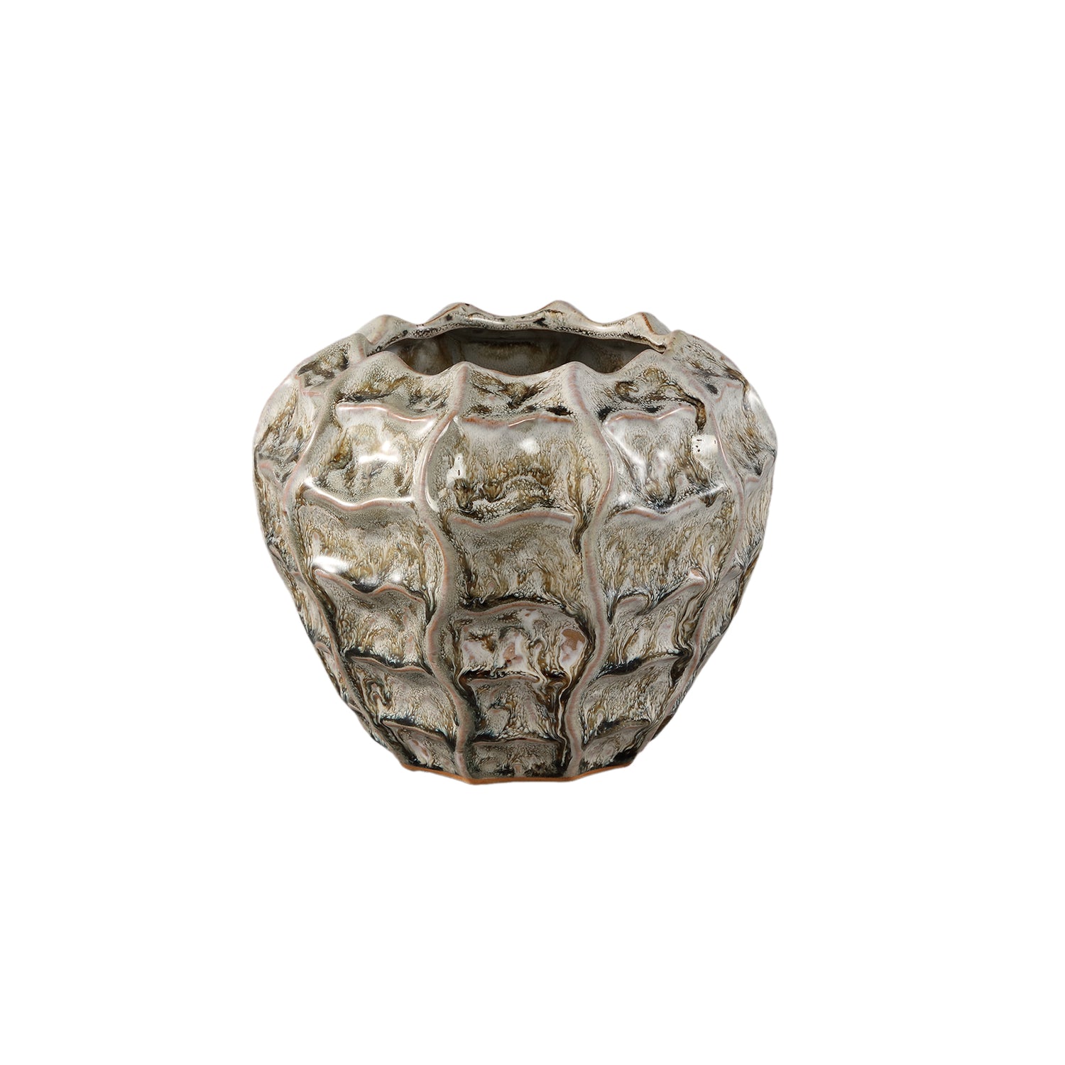 Cedric Cream Keramische Ronde Golvende Pot Gemengde Kleuren Set van 4 - 4 Sets 17.5x20.5x20.5 cm