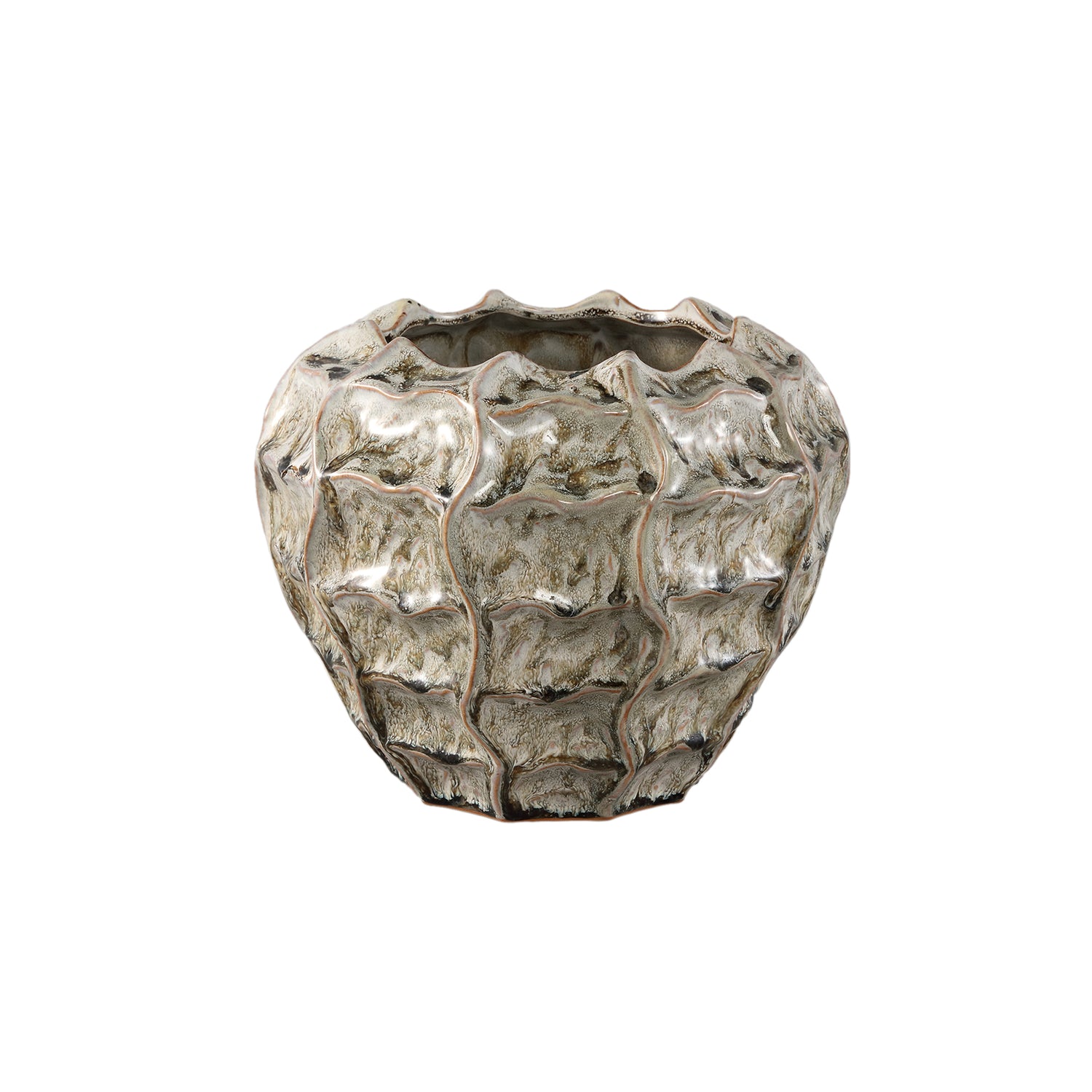 Cedric Cream Keramische Ronde Golvende Pot Gemengde Kleuren Set van 4 - 4 Sets 19.5x23.5x23.5 cm