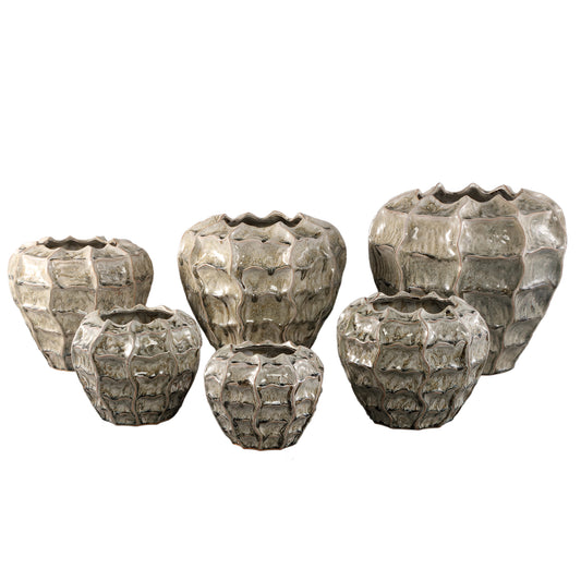 Cedric Cream Keramische Ronde Golvende Pot Gemengde Kleuren Set van 2 23x26.5x26.5 cm