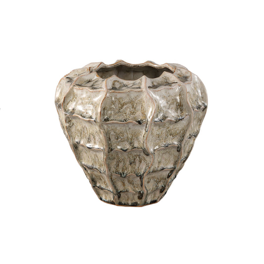 Cedric Cream Keramische Ronde Golvende Pot Gemengde Kleuren Set van 2 - 2 Sets 23x26.5x26.5 cm