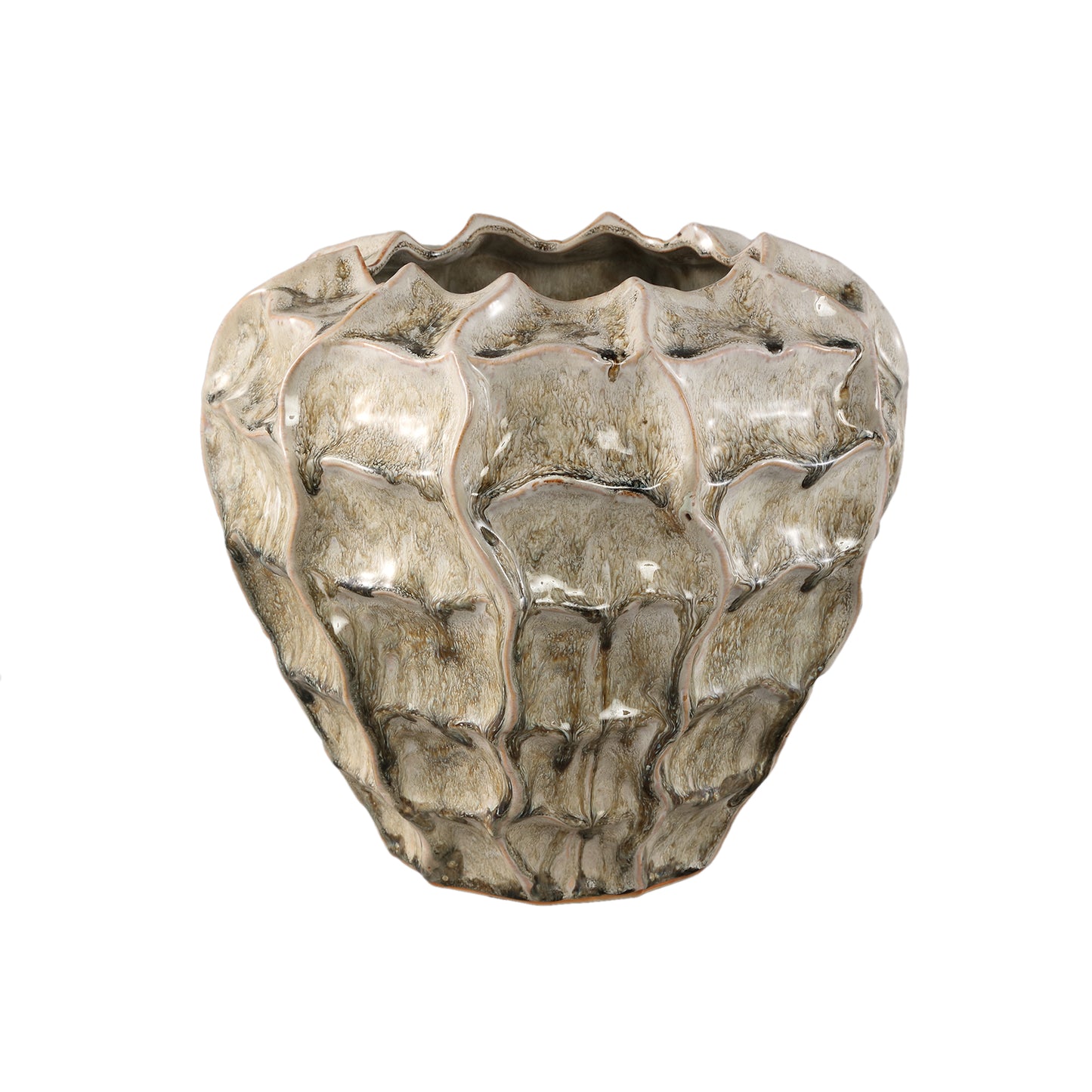 Cedric Cream Keramische Ronde Golvende Pot Gemengde Kleuren XL 28x30x30 cm