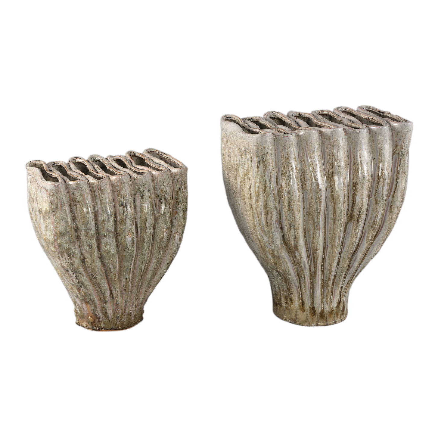 Trish Crème Keramische Vaas Ovaal met Gedeelde Top Set van 2 27.5x24.5x17.5 cm