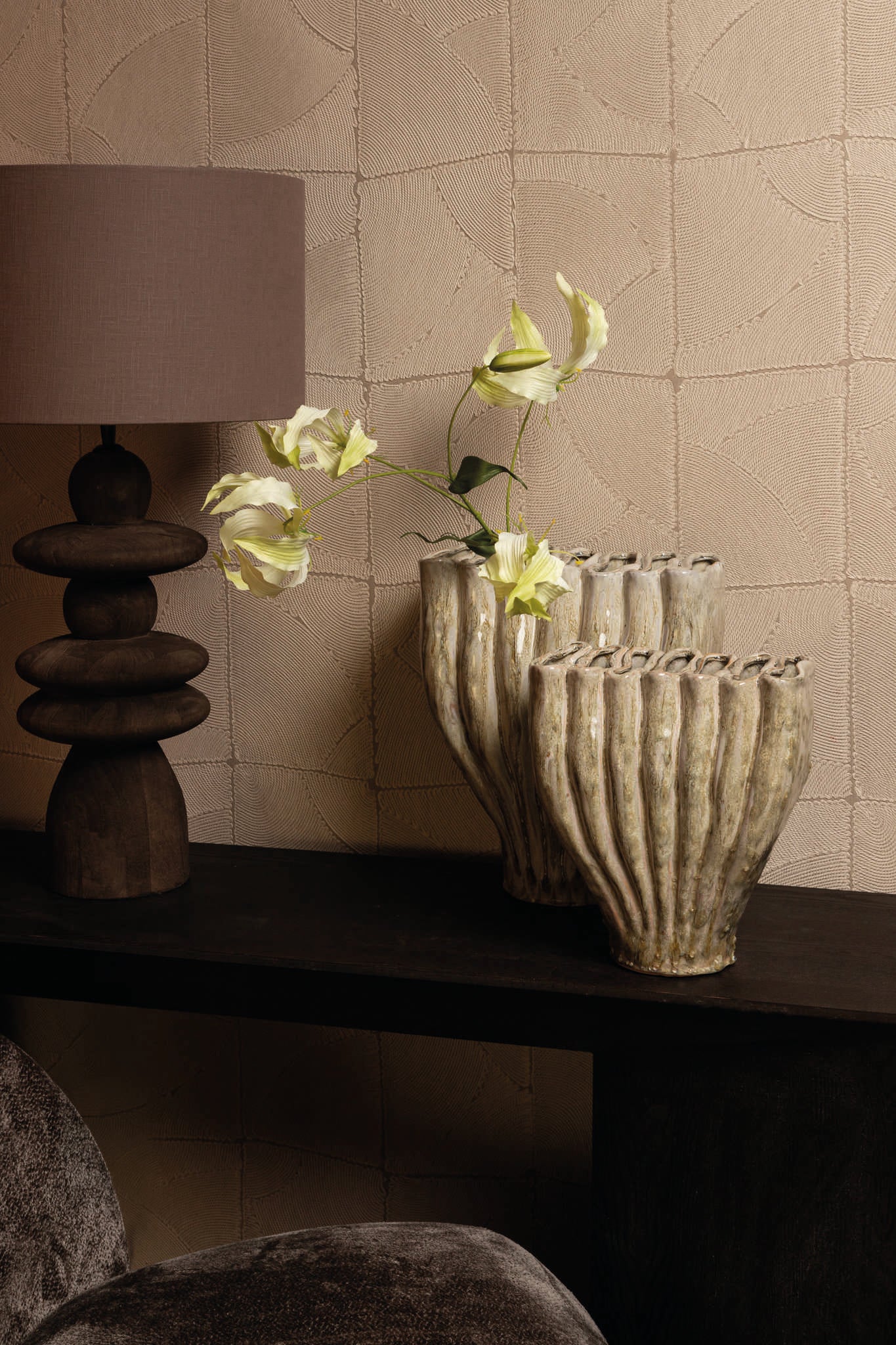 Trish Cream Ceramic Oval Shaped Vase Divided Top L