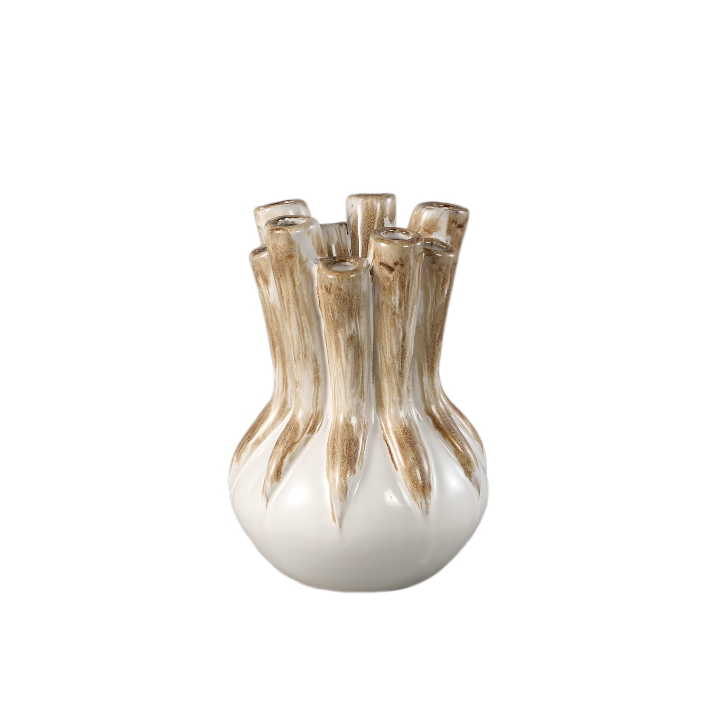 Manali Crème Keramische Ronde Vaas Gekleurde Buizen M – Set van 2 - 2 Sets 25x18x18 cm