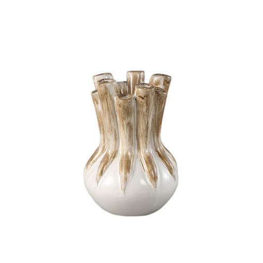 Manali Crème Keramische Ronde Vaas Gekleurde Buizen M – Set van 2 - 2 Sets 25x18x18 cm