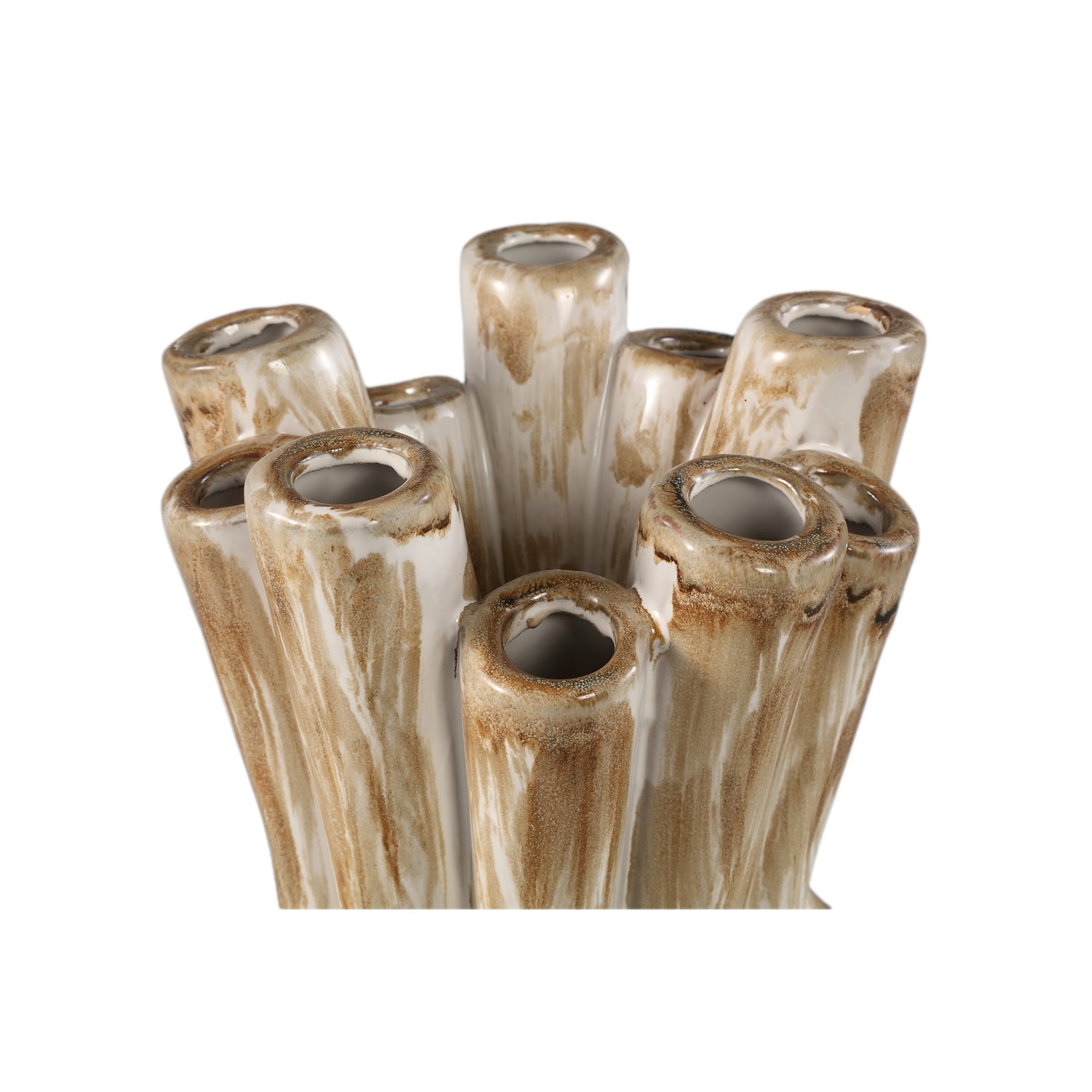 Manali Crème Keramische Ronde Vaas Gekleurde Buizen L – Set van 2 - 2 Sets 30x20.5x20.5 cm