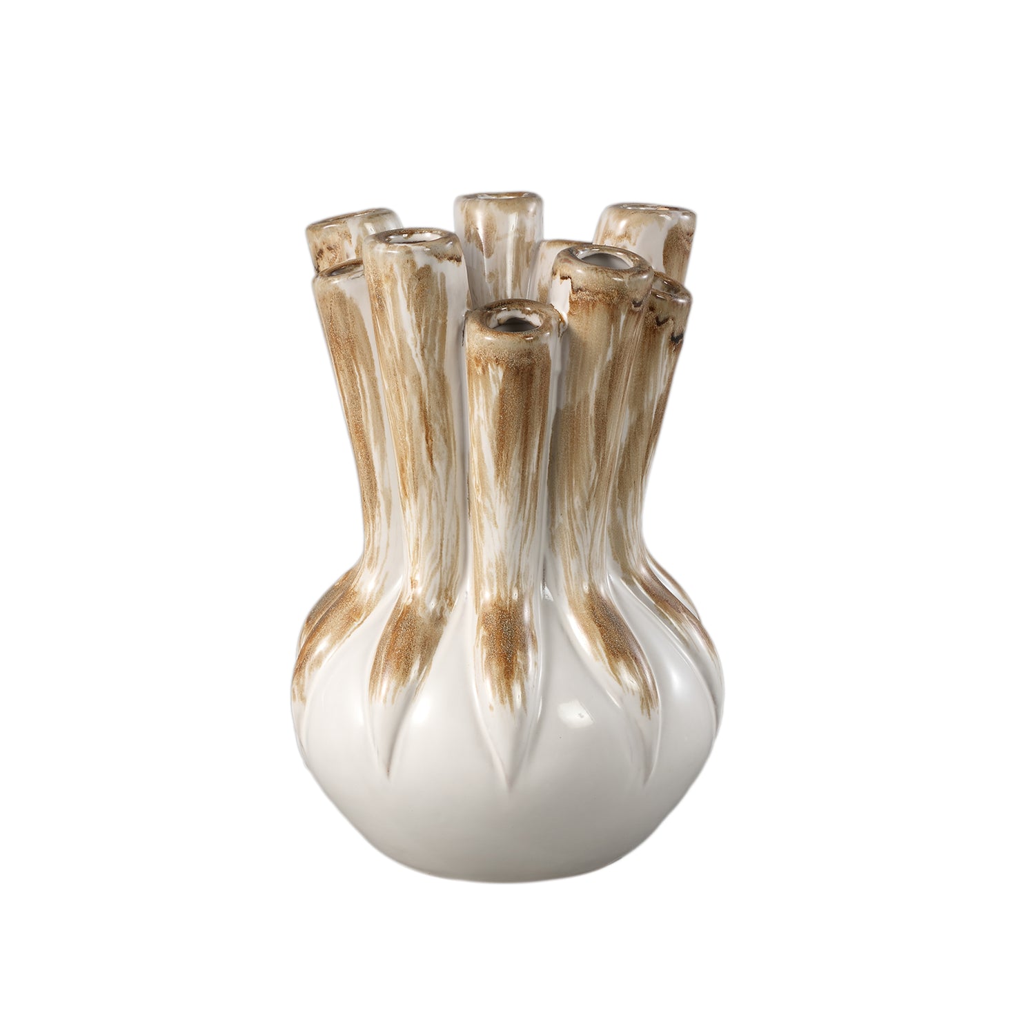 Manali Crème Keramische Ronde Vaas Gekleurde Buizen L – Set van 2 - 2 Sets 30x20.5x20.5 cm
