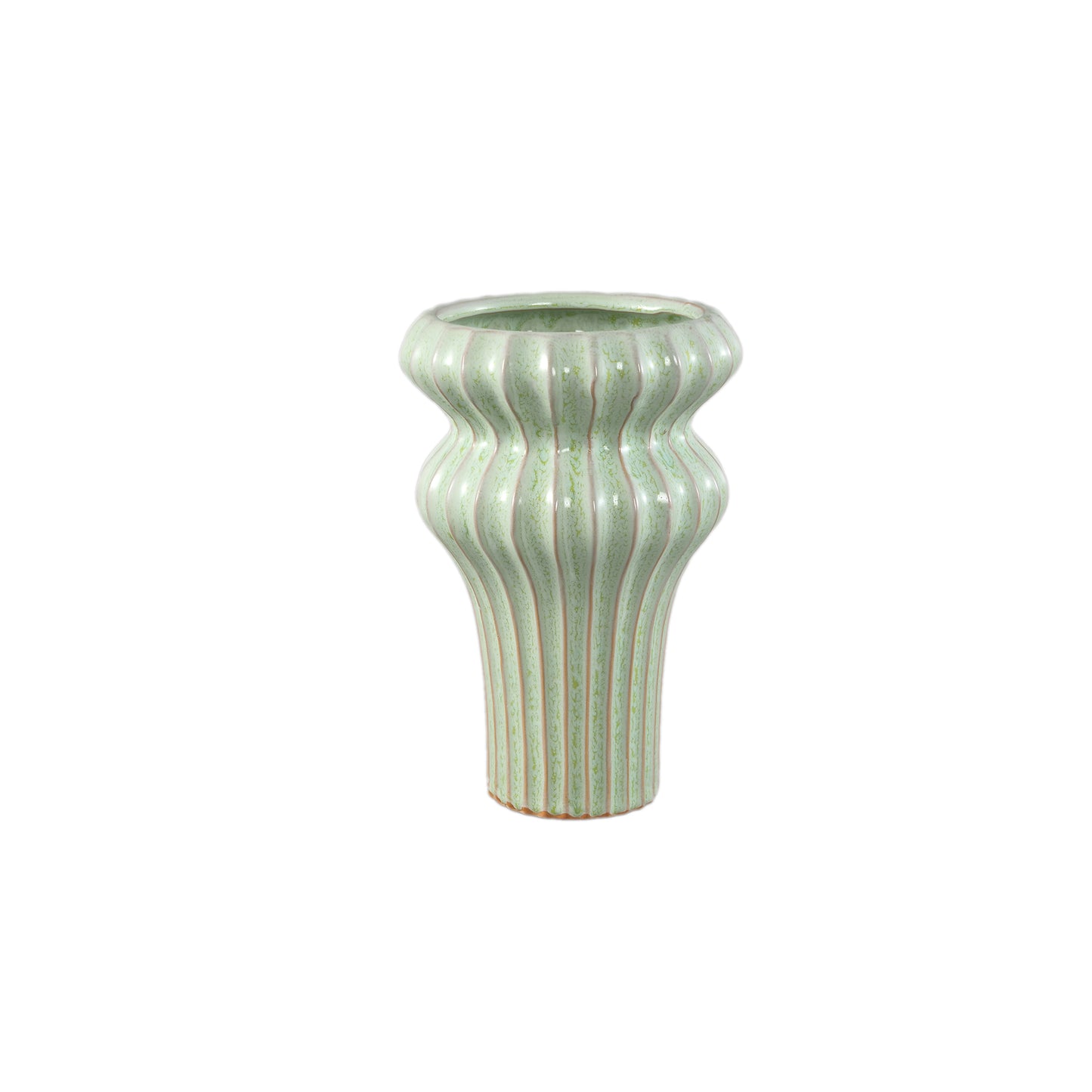 Glenna Mint Keramische Ronde Geribde Pot Set van 2 Stuks - 2 Sets 24.5x17x17 cm