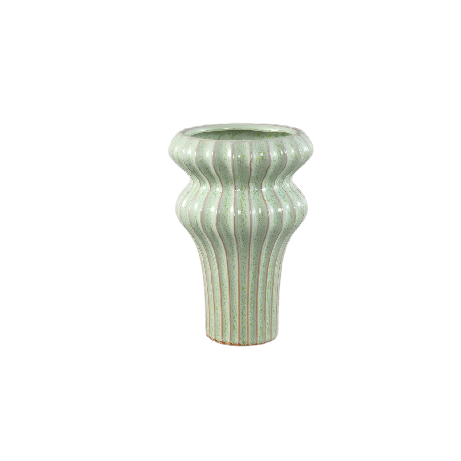 Glenna Mint Keramische Ronde Geribde Pot Set van 2 Stuks - 2 Sets 24.5x17x17 cm