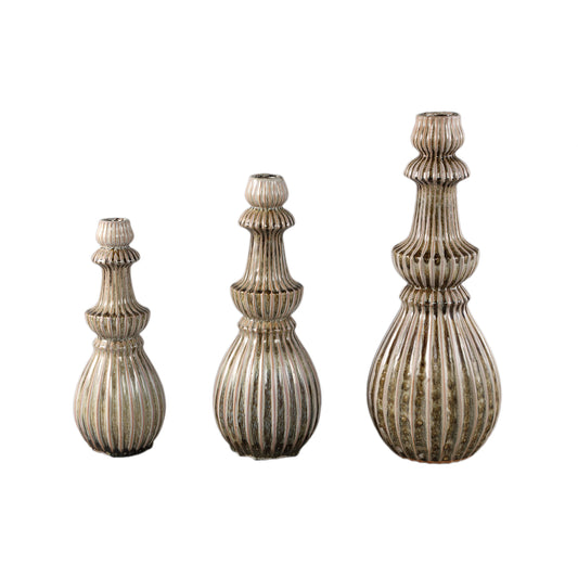 Myrtle Crème Keramische Ronde Geribde Vaas Set van 2 35x13x13 cm