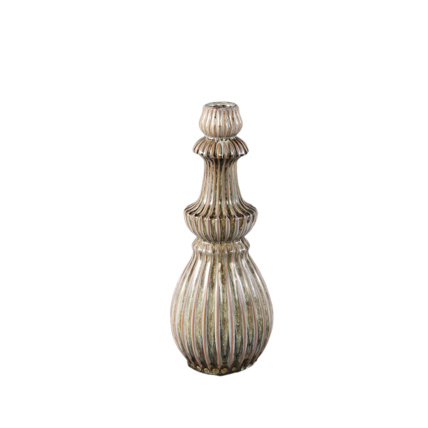 Myrtle Crème Keramische Ronde Geribde Vaas Set van 2 - 2 Sets 35x13x13 cm