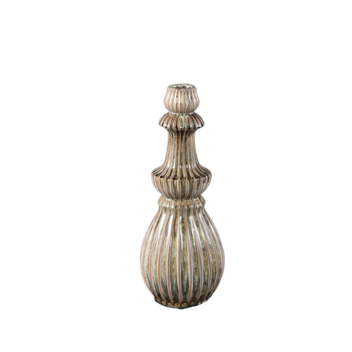 Myrtle Crème Keramische Ronde Geribde Vaas Set van 2 - 2 Sets 35x13x13 cm