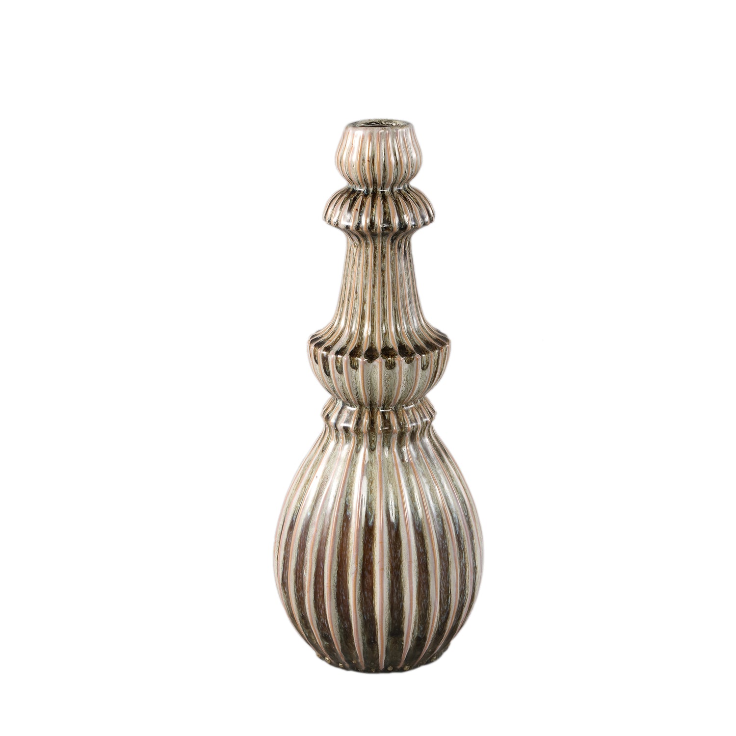 Myrtle Crème Keramische Ronde Geribbelde Vaas M - Set van 2 - 2 Sets 41.5x15x15 cm