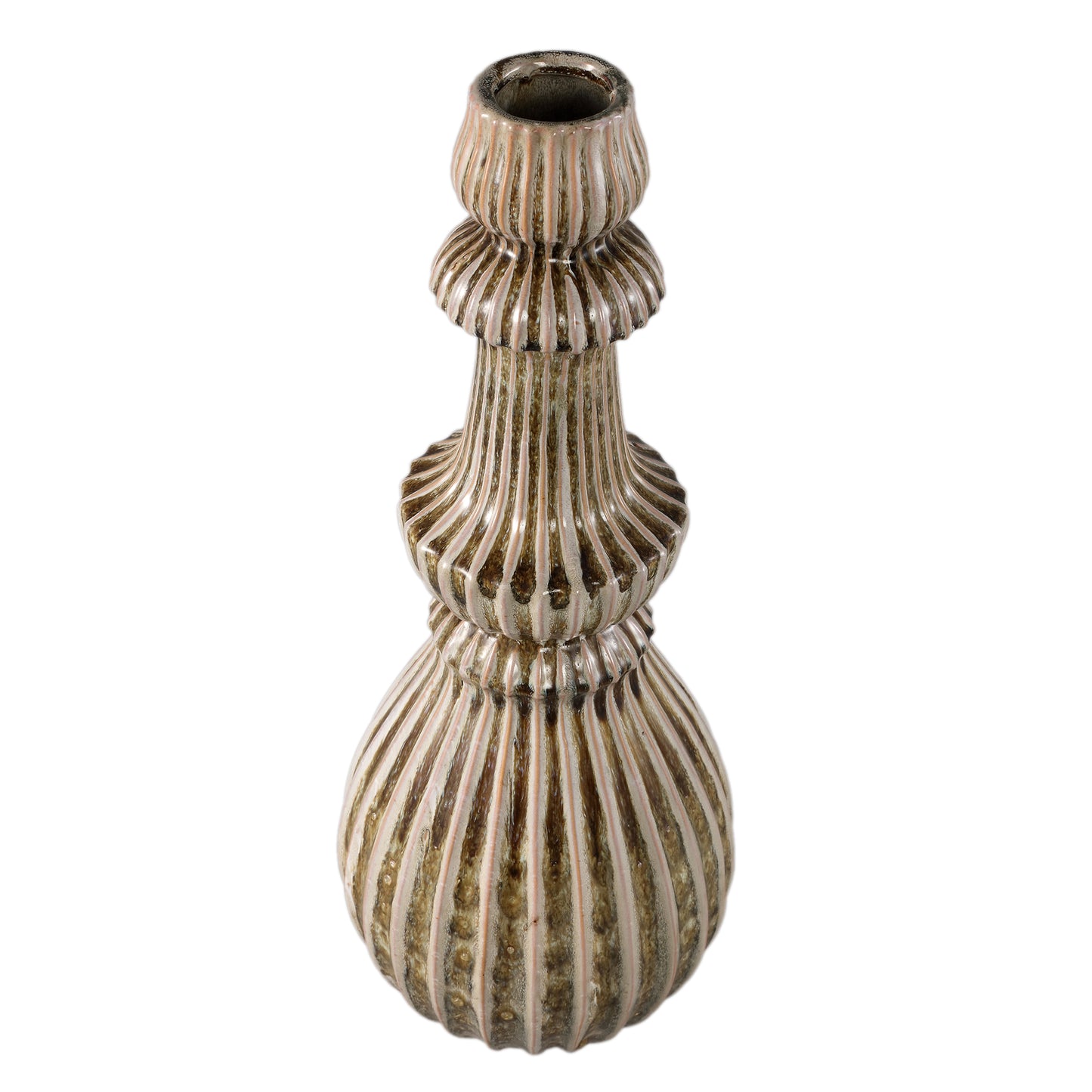 Myrtle Cream Ceramic Round Ribbed Vase L