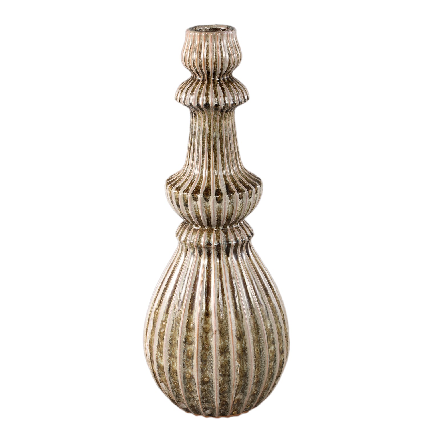 Myrtle Cream Keramische Ronde Geribde Vaas L - Set van 2 - 2 Sets 50x18.5x18.5 cm