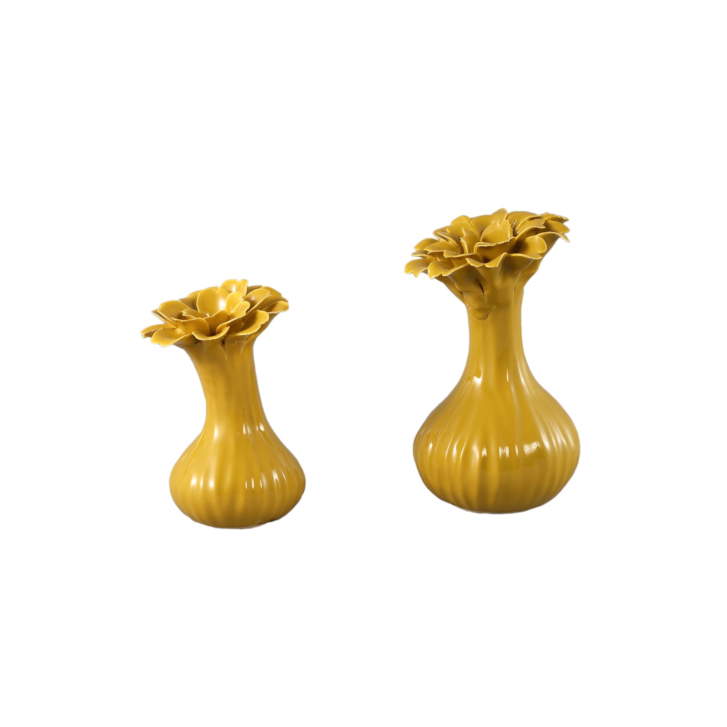 Dolores Geel Keramische Bloemvormige Vaas Set van 4 Stuks 17x10.5x10.5 cm