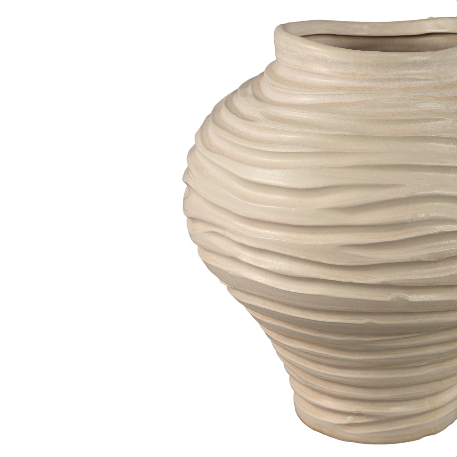 Mickie Beige Ronde Keramische Vaas Met Ribbelpatroon L 31x31x31 cm