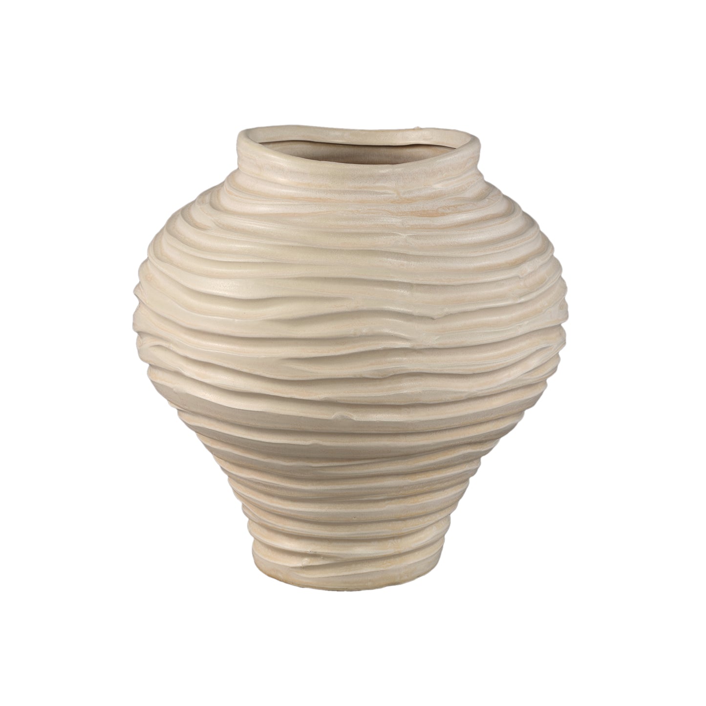 Mickie Beige Ronde Keramische Vaas Met Ribbelpatroon L 31x31x31 cm