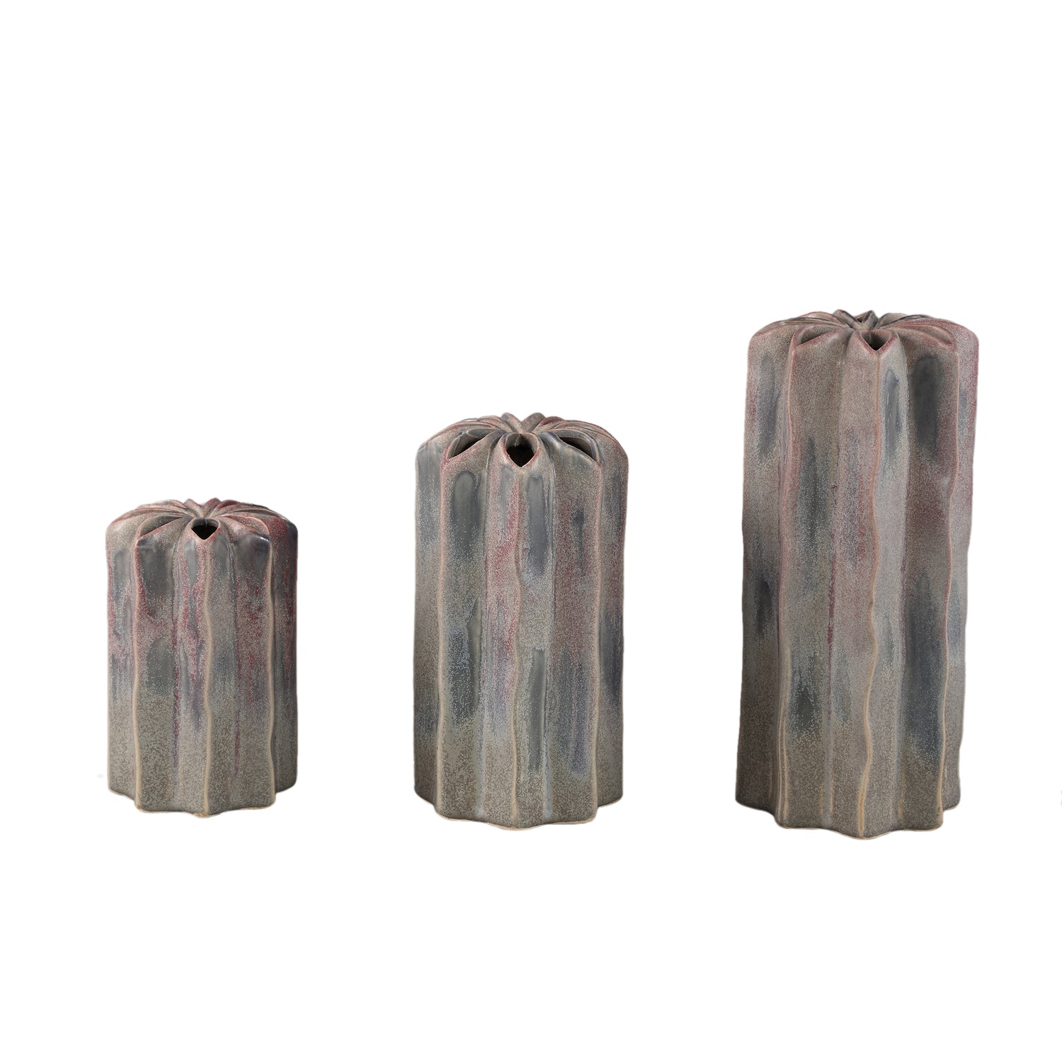 Marte Lila Ronde Puntige Keramische Vaas Met Meerdere Gaten Set Van 8 20x10x10 cm