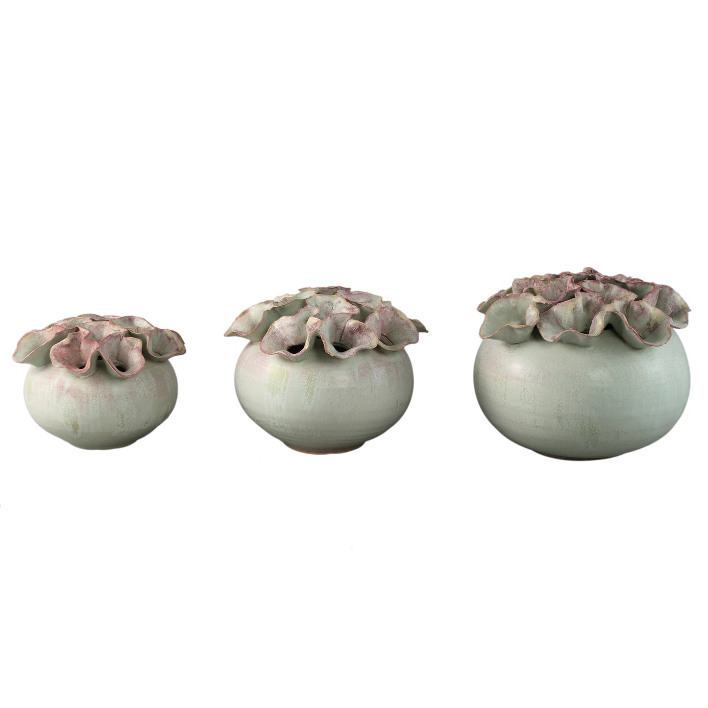 Jullia Green Ceramic Vase Flower Shaped Holes S
