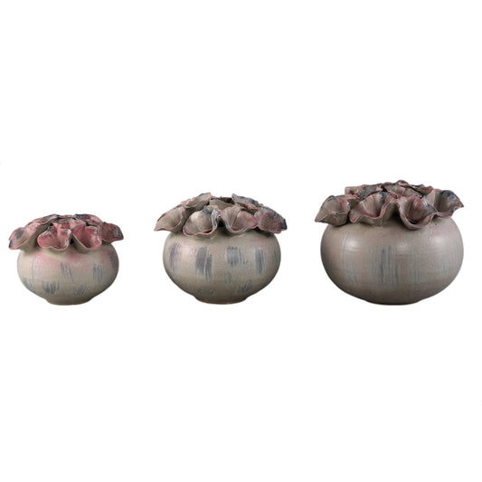 Jullia Lila Keramische Vaas Bloemvormige Gaten M Set van 2 18.5x23.5x22.5 cm