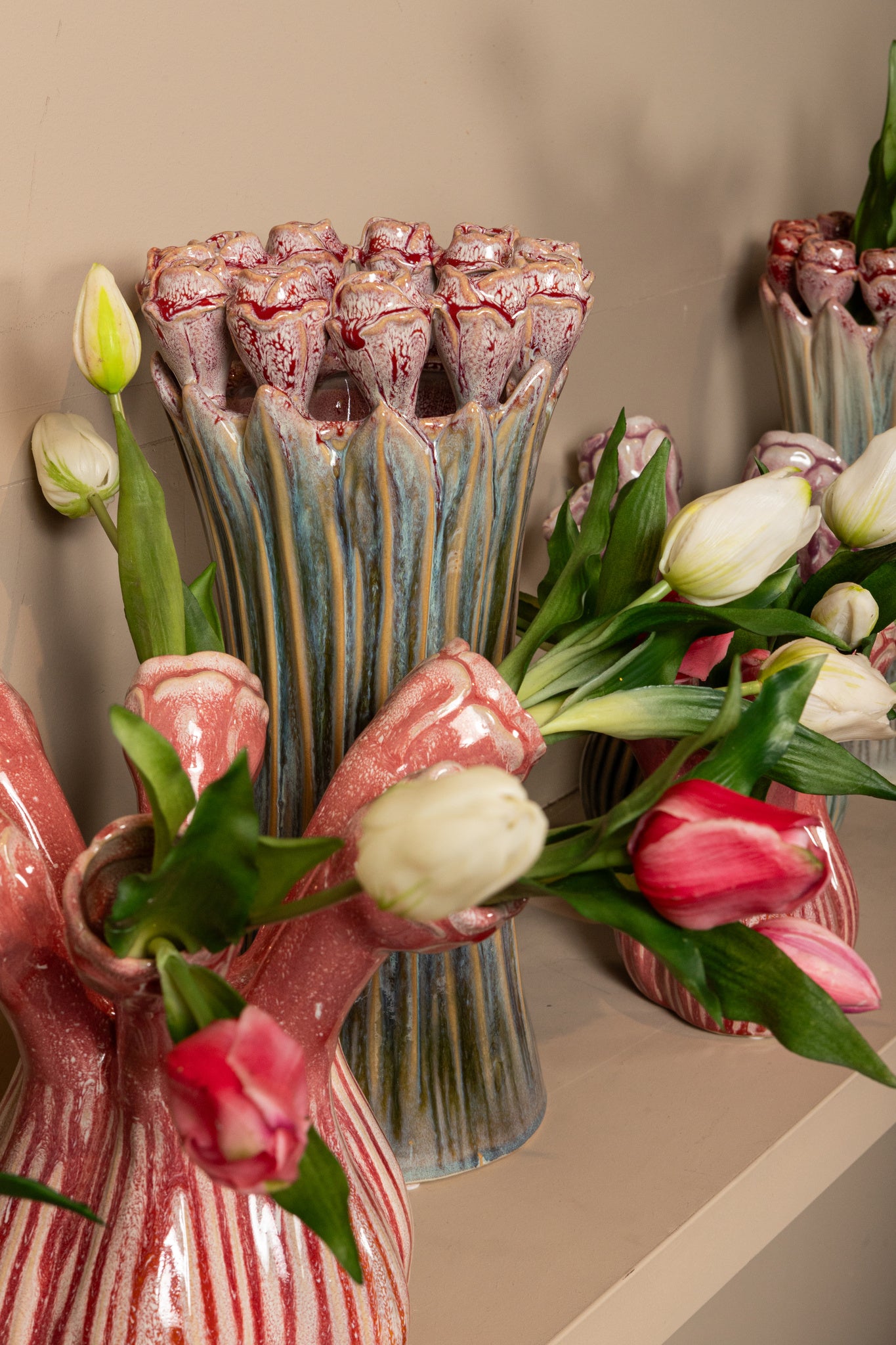 Tulips Mint Green Ceramic Tulip Shaped Vase L