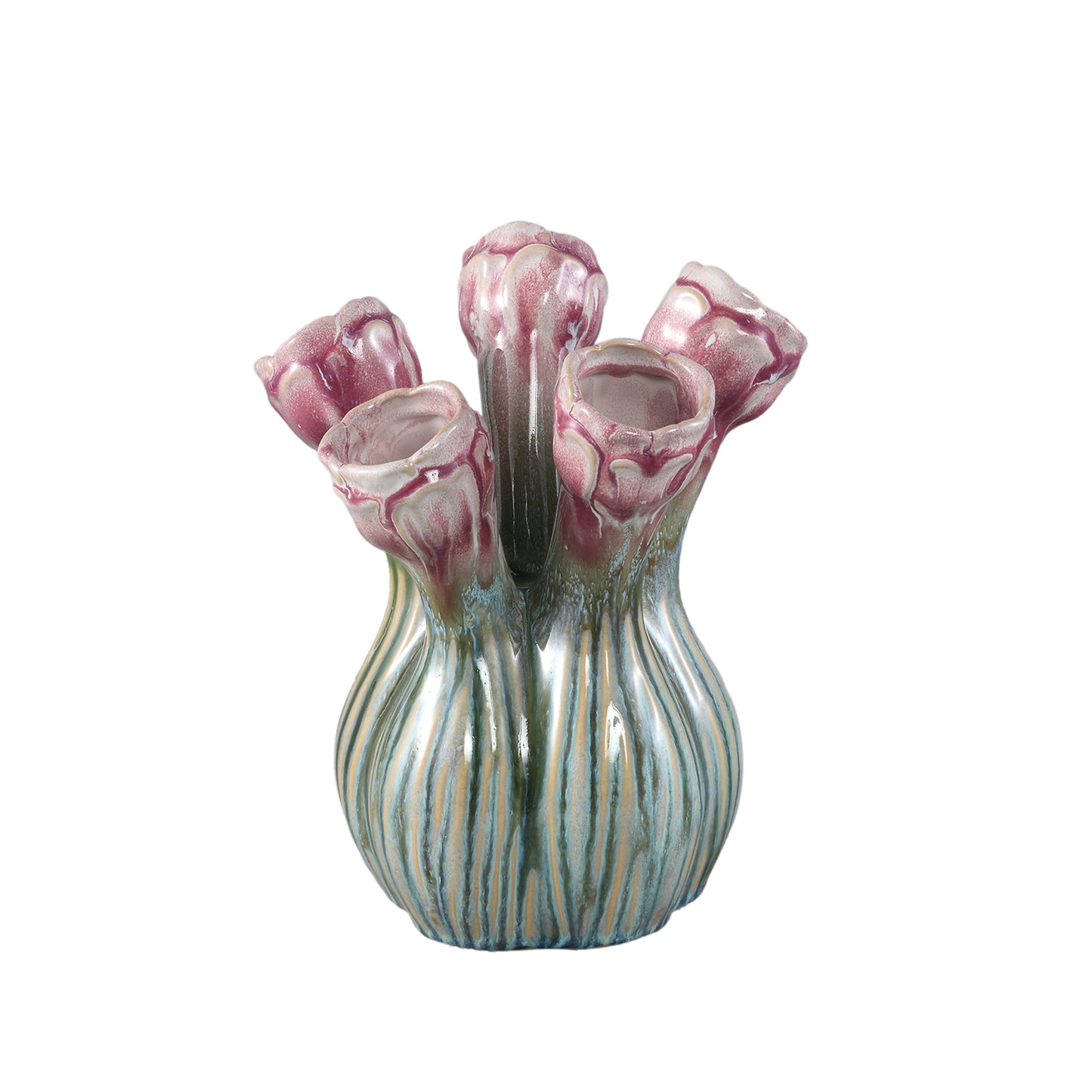 Annmarie Lila Keramische Bloemvormige Buisvazen Set van 4 - 4 Sets 23.5x17x17 cm