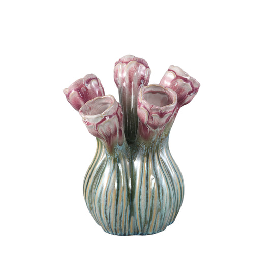 Annmarie Lila Keramische Bloemvormige Buisvazen Set van 4 - 4 Sets 23.5x17x17 cm