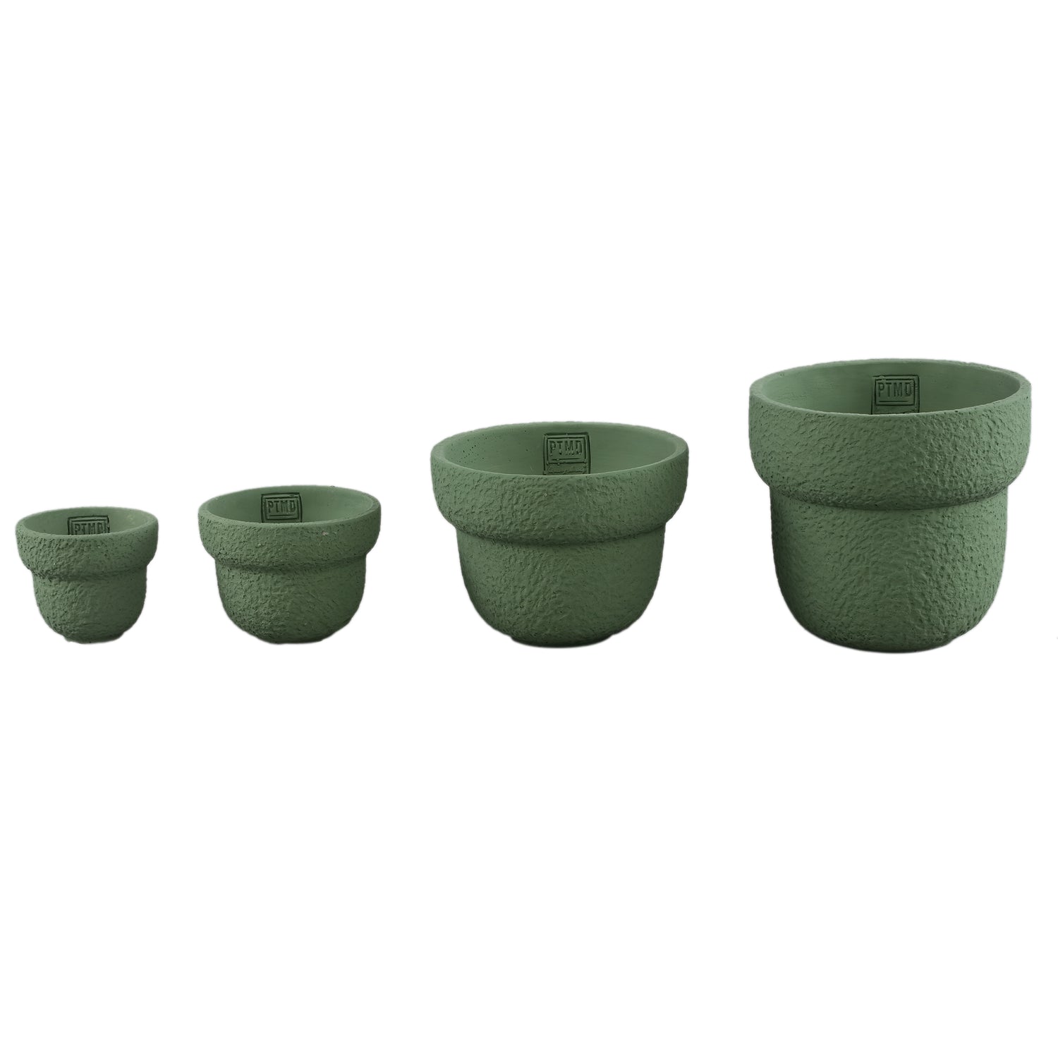 Hillie Groene Ronde Cementen Pot Ruwe Afwerking S - Set van 12 9x12x12 cm