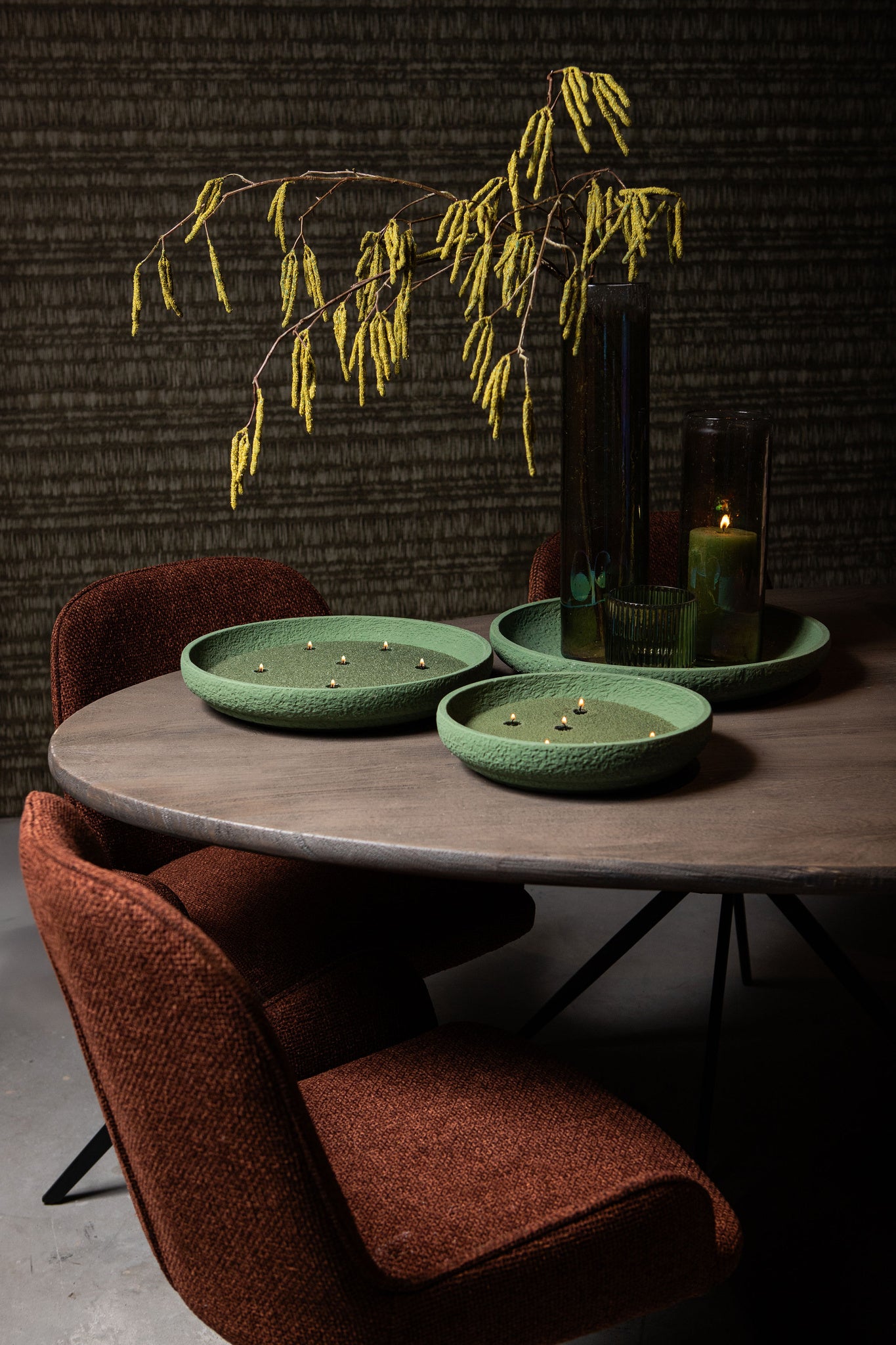 Hillie Green Round Cement Bowl Rough Finish L