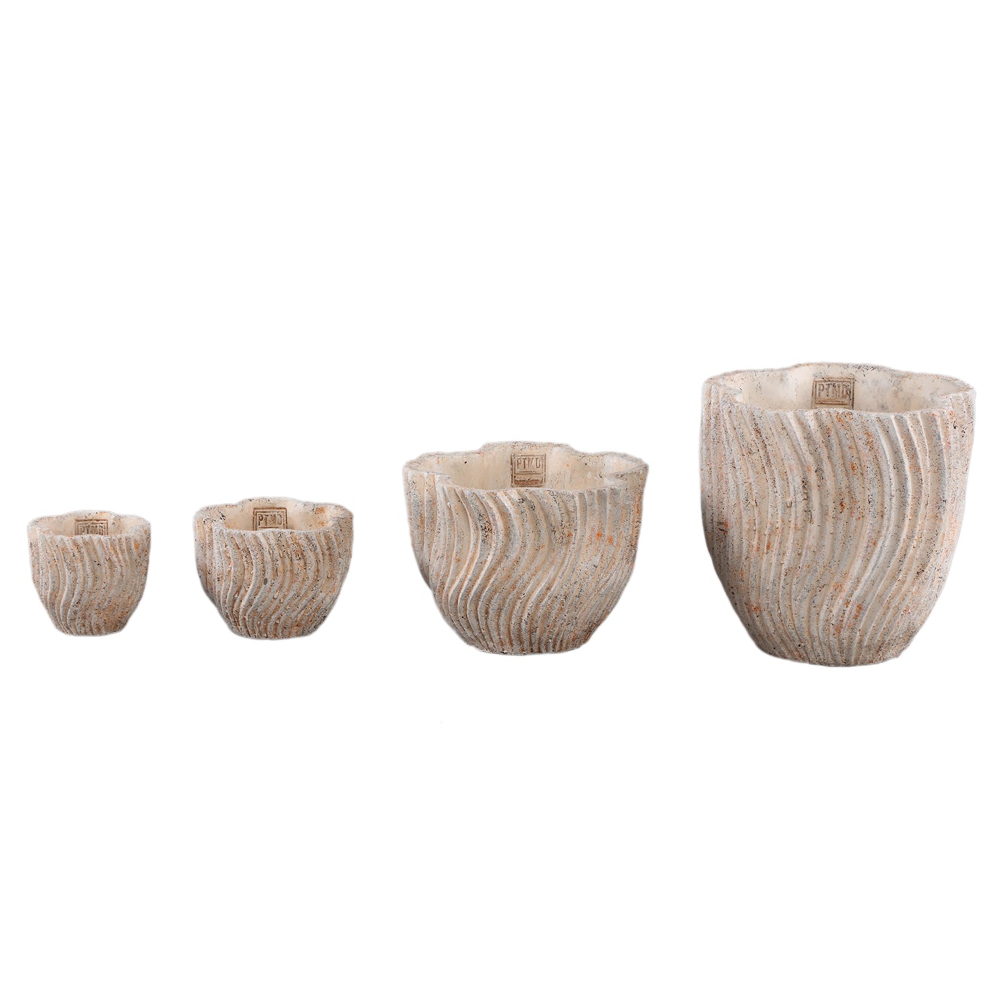 Robbien Crème Cement Ronde Pot Met Golflijnen S - Set van 12 9x12x12 cm