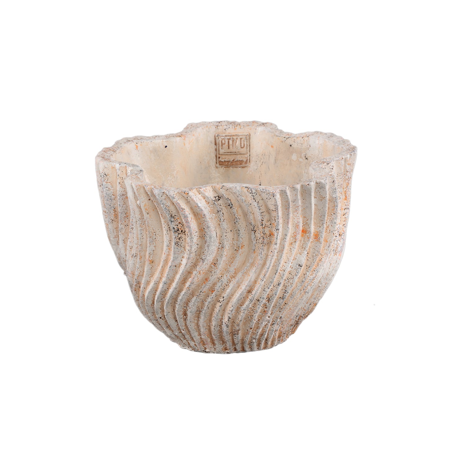 Robbien Crème Keramische Pot Met Golflijnen Rond M - Set van 12 13x18x18 cm