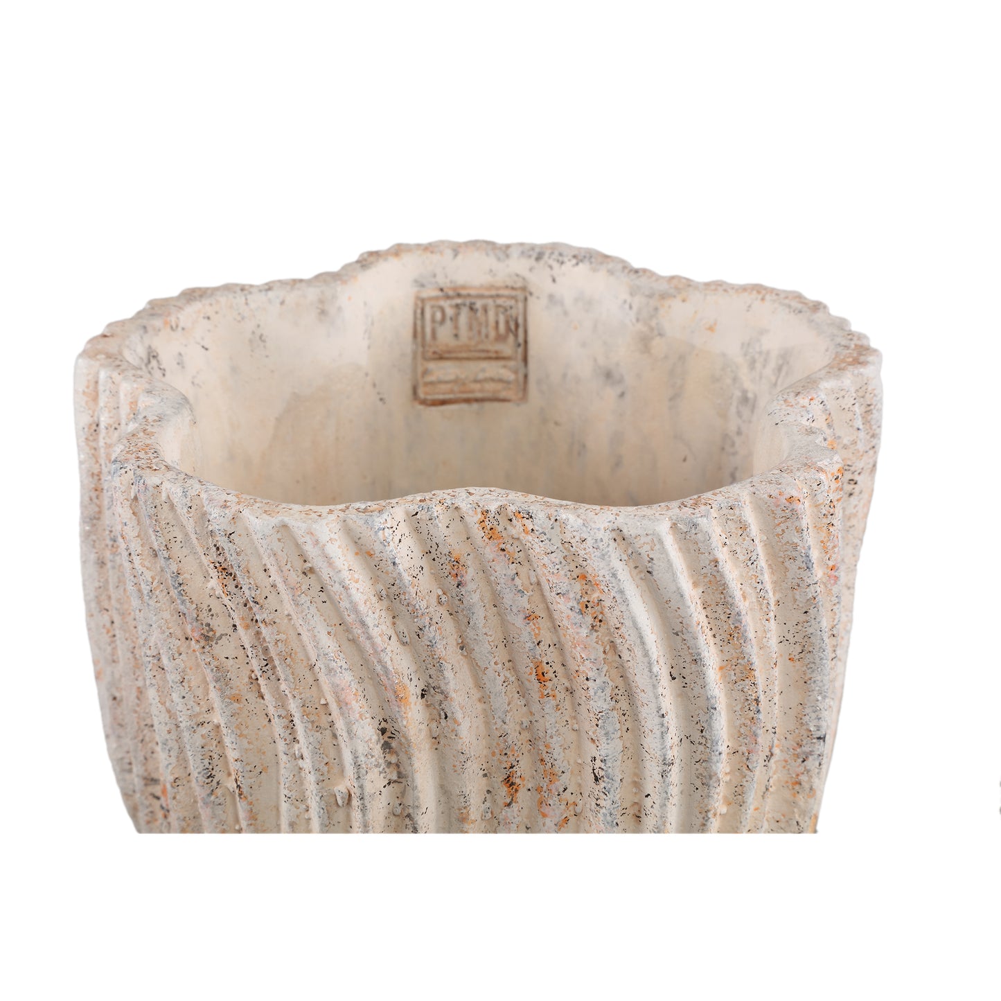 Robbien Crème Cement Ronde Pot Met Golflijnen Set Van 4 Stuks L - 4 Sets 20x20x20 cm