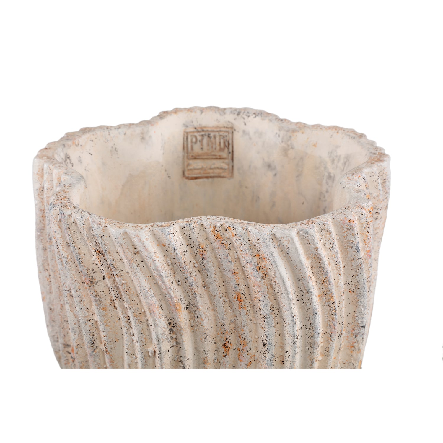 Robbien Crème Cement Ronde Pot Met Golflijnen Set Van 4 Stuks L - 4 Sets 20x20x20 cm