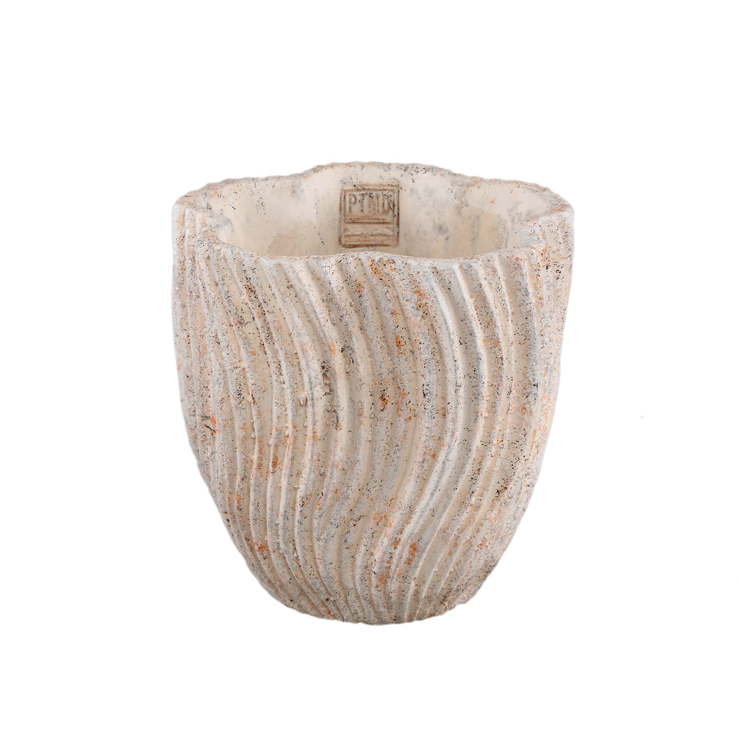 Robbien Crème Cement Ronde Pot Met Golflijnen Set Van 4 Stuks L - 4 Sets 20x20x20 cm
