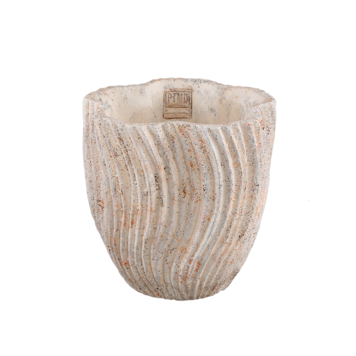 Robbien Crème Cement Ronde Pot Met Golflijnen Set Van 4 Stuks L - 4 Sets 20x20x20 cm