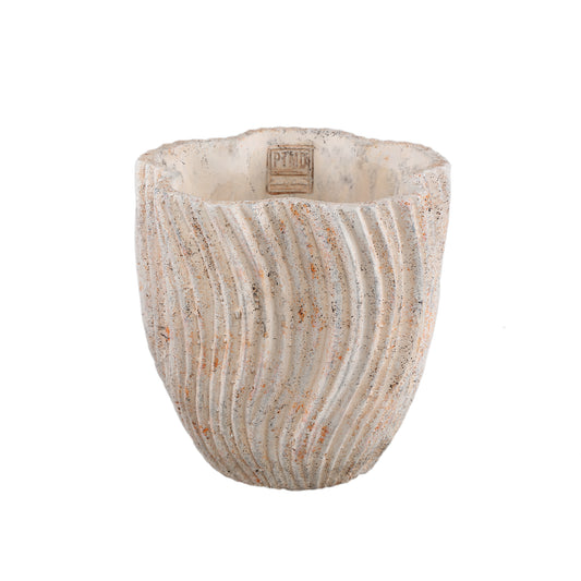 Robbien Crème Cement Ronde Pot Met Golflijnen Set Van 4 Stuks L - 4 Sets 20x20x20 cm